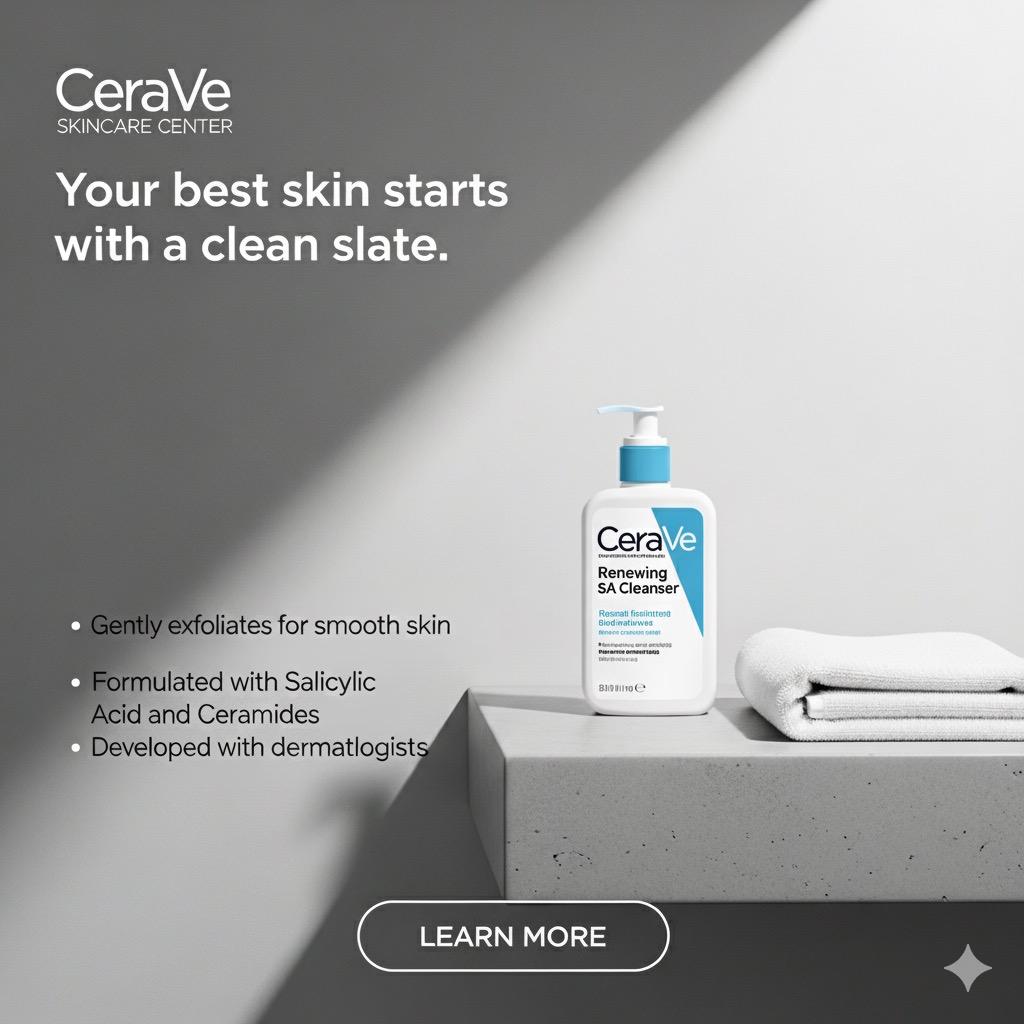 Cerave Renewing Sa Cleanser And Hydrating Cleanser With Salicylic Acid & Ceramides – (237ml)