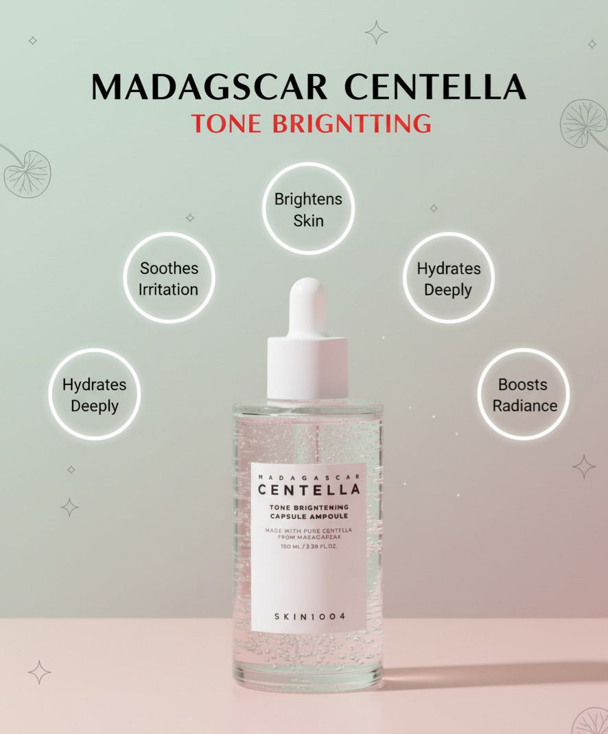 Centella Tone Brightning Ampule Serum Cica Soothing & Repairing Face Serum for Acne, Redness & Sensitive Skin
