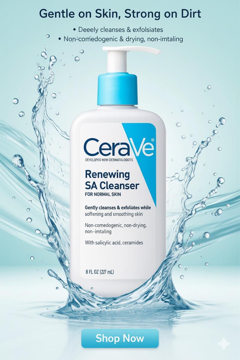 Cerave Renewing Sa Cleanser And Hydrating Cleanser With Salicylic Acid & Ceramides – (237ml)